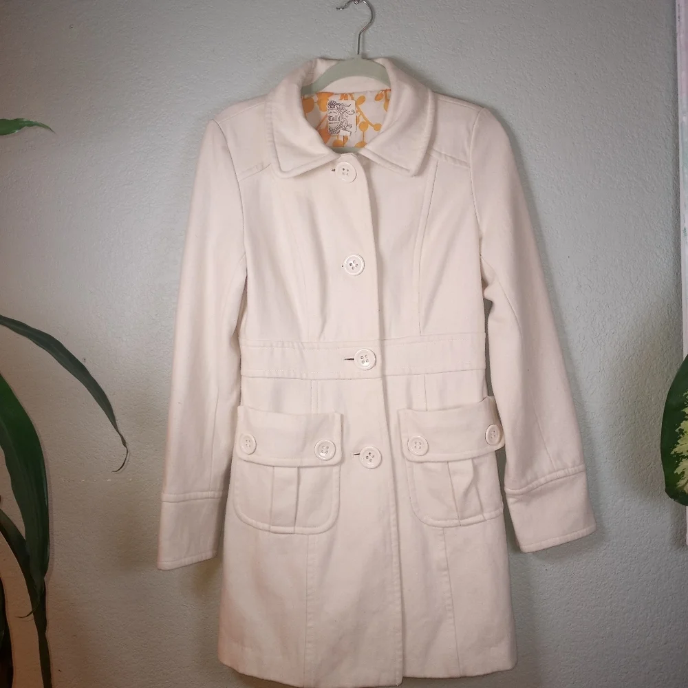 Anthropologie Tulle Winter White Wool Preppy Fall Feminine Classic Pea Coat M - Picture 4 of 11
